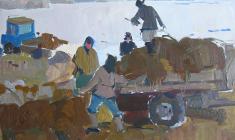Piotr Alberti.  Winter Cares. Oil on cardboard, 32,6х47,5. 1958