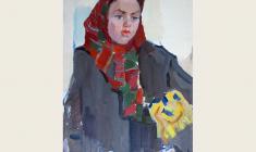 Piotr Alberti. A Woman in a Scarf. Oil on cardboard, 50х34,7. 1960