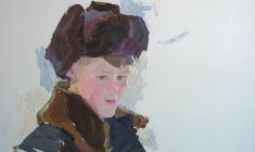 Piotr Alberti. A boy in a fur hat. Oil on cardboard, 32,5х47,2. 1958