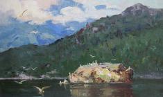 Vsevolod Bazhenov. Island of Sea Gulls. Oil on canvas on cardboard, 31х45. 1958