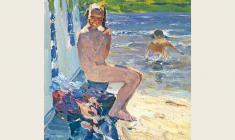 Nikolay Baskakov. Cool Summer.  Oil on board, 54,5 x 34. 1978