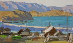 Аnatoliy Vasiliev. Village Sokhurty. Oil on cardboard,10х17. 1963