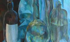 Nina Veselova. Glass on the Blue Background. Oil on woodboard, 93х60. 1958
