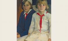 Alexander Lubimov. Two Young Pioneers. Oil on cardboard, 80х54,8. 1932