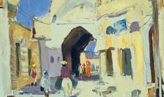 Alexander Naumov. Street in Samarkand. Oil on cardboard, 47,5х38. 1967