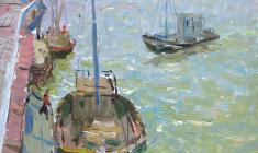 Vladimir Ovchinnikov. Morning by the Sea. Oil on cardboard, 47,5х33. 1958