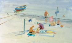 Lev Orekhov. On the Beach. Oil on cardboard, 35х48. 1956