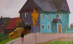 Sergei Osipov.  Landscape with a Green House. Oil on canvas, 51х74. 1965