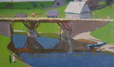 Sergei Osipov.  Landscape with a Bridge. Oil on cardboard, 33х48. 1958