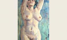 Lev Russov. Nude Model on the Blue.Oil on canvas,120х65. 1961