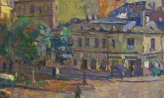 Victor Teterin. Vasilievsky Island in Leningrad.  Oil on canvas, 45х54. 1949