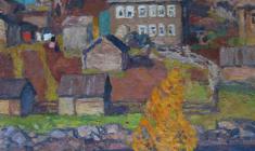 Nikolai Galakhov. Autumn in the Northern Village Umba. Oil on canvas, 73х48. 1989