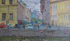 Alexander Semenov.  Embankment of Fontanka.  Oil on canvas, 71х58. 1981