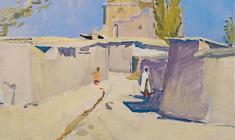 Alexander Stolbov. The courtyard of Timur in Shahrisabz. Oil on canvas, 46х60. 1964